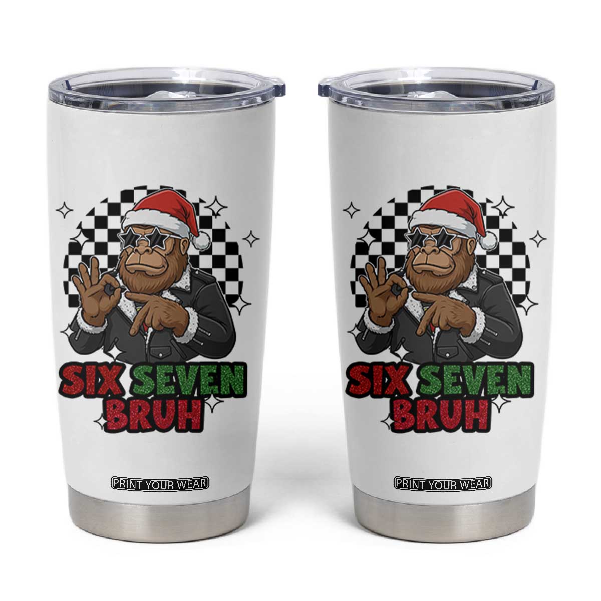 Biker Santa Six Seven Bruh Tumbler Cup Christmas Gift For Gen Z TS12 White Print Your Wear