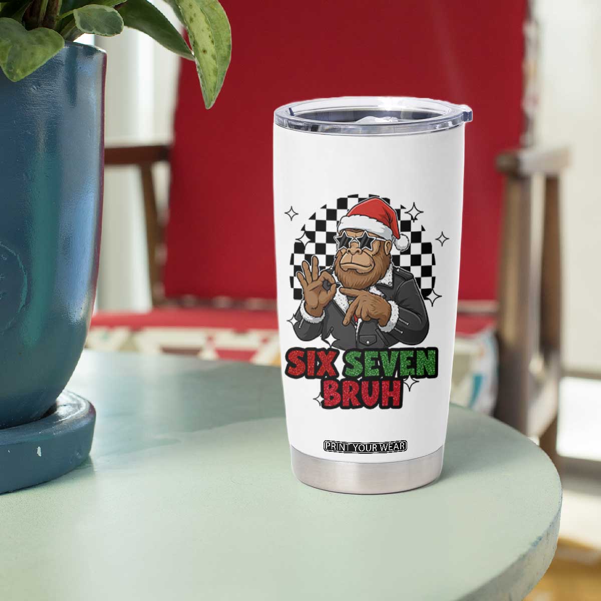 Biker Santa Six Seven Bruh Tumbler Cup Christmas Gift For Gen Z TS12 Print Your Wear