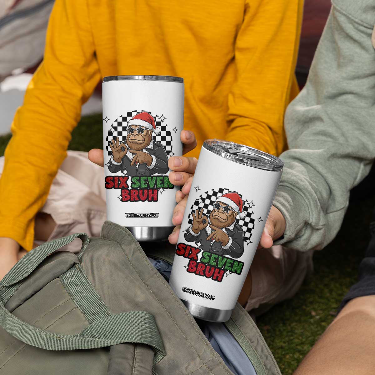 Biker Santa Six Seven Bruh Tumbler Cup Christmas Gift For Gen Z TS12 Print Your Wear