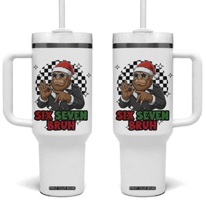 Biker Santa Six Seven Bruh Tumbler With Handle Christmas Gift For Gen Z TS12 One Size: 40 oz White Print Your Wear