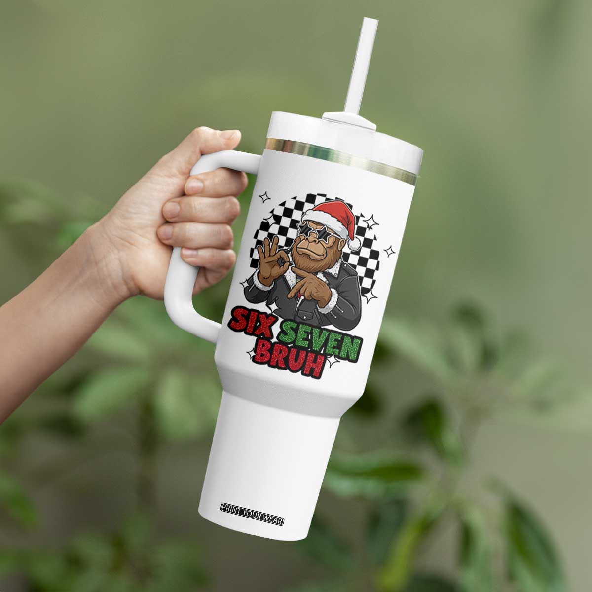 Biker Santa Six Seven Bruh Tumbler With Handle Christmas Gift For Gen Z TS12 Print Your Wear