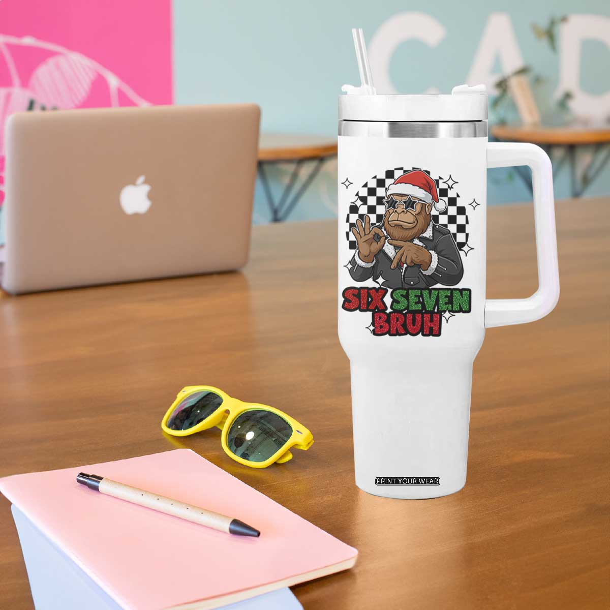 Biker Santa Six Seven Bruh Tumbler With Handle Christmas Gift For Gen Z TS12 Print Your Wear