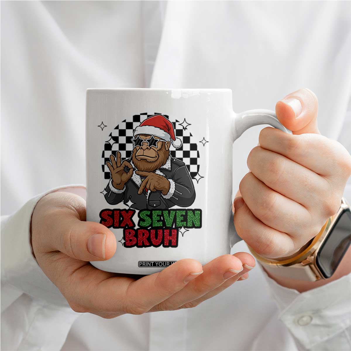 Biker Santa Six Seven Bruh Coffee Mug Christmas Gift For Gen Z TS12 Print Your Wear