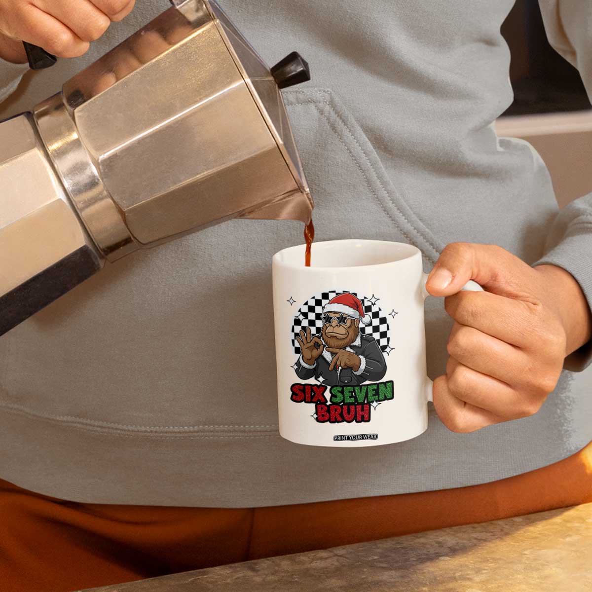 Biker Santa Six Seven Bruh Coffee Mug Christmas Gift For Gen Z TS12 Print Your Wear
