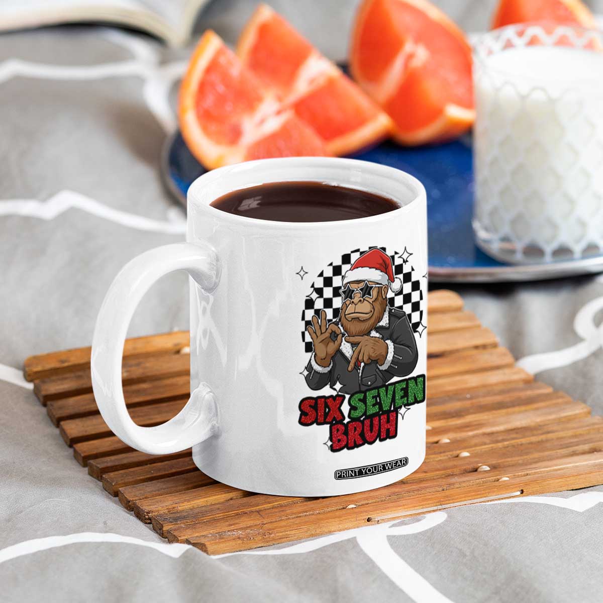 Biker Santa Six Seven Bruh Coffee Mug Christmas Gift For Gen Z TS12 Print Your Wear