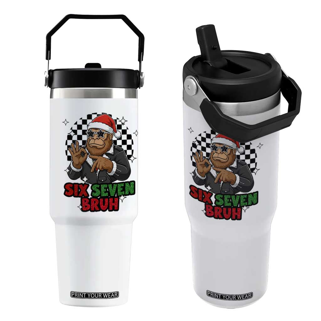 Biker Santa Six Seven Bruh Flip Straw Tumbler Christmas Gift For Gen Z TS12 One Size: 30 oz White Print Your Wear