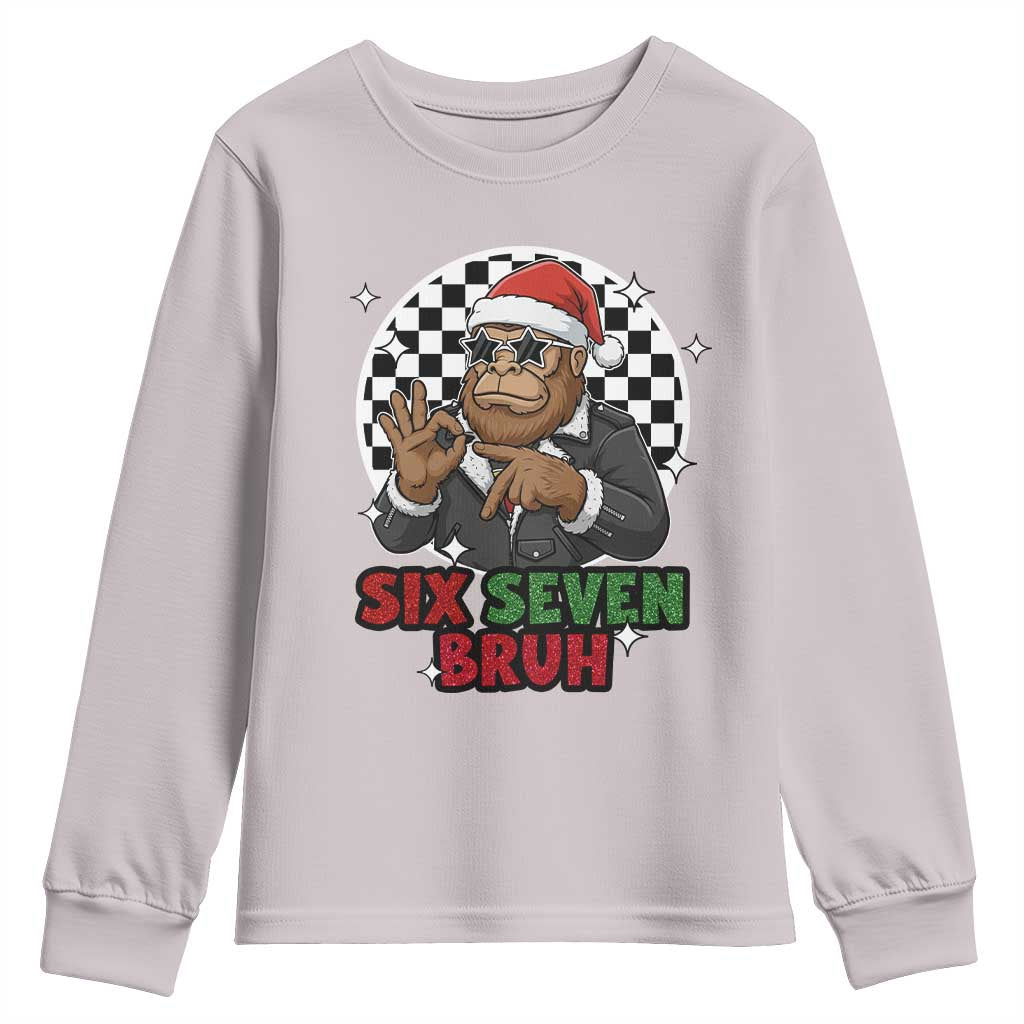 Biker Santa Six Seven Bruh Youth Sweatshirt Christmas Gift For Gen Z TS12 Ice Gray Print Your Wear