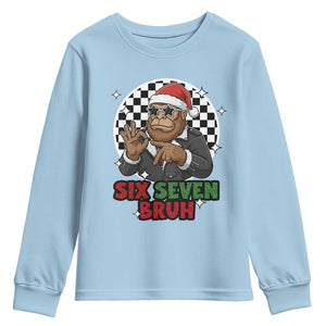 Biker Santa Six Seven Bruh Youth Sweatshirt Christmas Gift For Gen Z TS12 Light Blue Print Your Wear