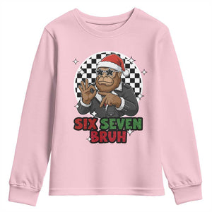 Biker Santa Six Seven Bruh Youth Sweatshirt Christmas Gift For Gen Z TS12 Light Pink Print Your Wear