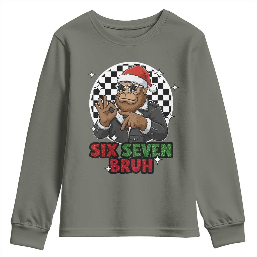 Biker Santa Six Seven Bruh Youth Sweatshirt Christmas Gift For Gen Z TS12 Military Green Print Your Wear