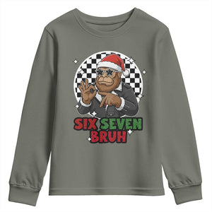 Biker Santa Six Seven Bruh Youth Sweatshirt Christmas Gift For Gen Z TS12 Military Green Print Your Wear