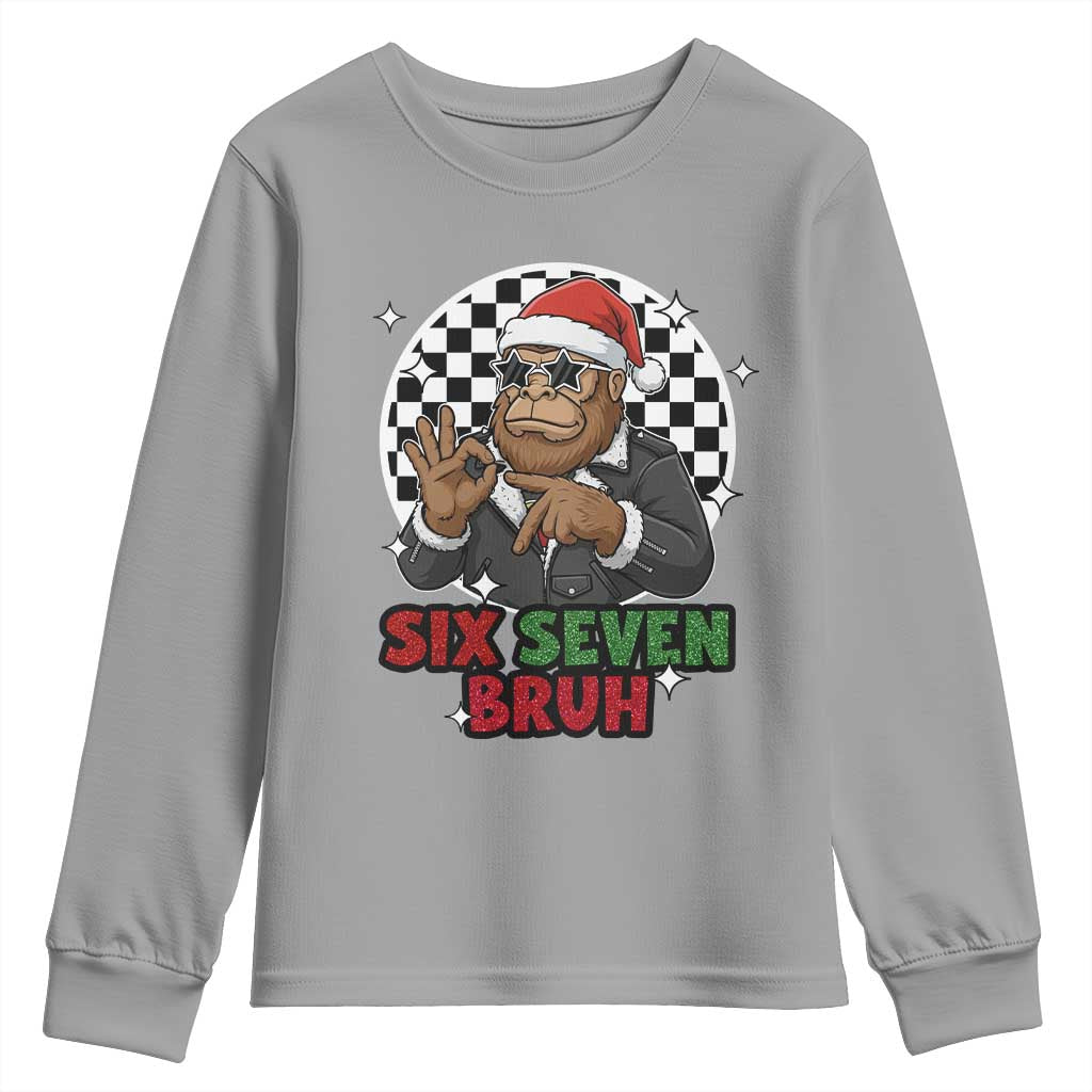 Biker Santa Six Seven Bruh Youth Sweatshirt Christmas Gift For Gen Z TS12 Sport Gray Print Your Wear