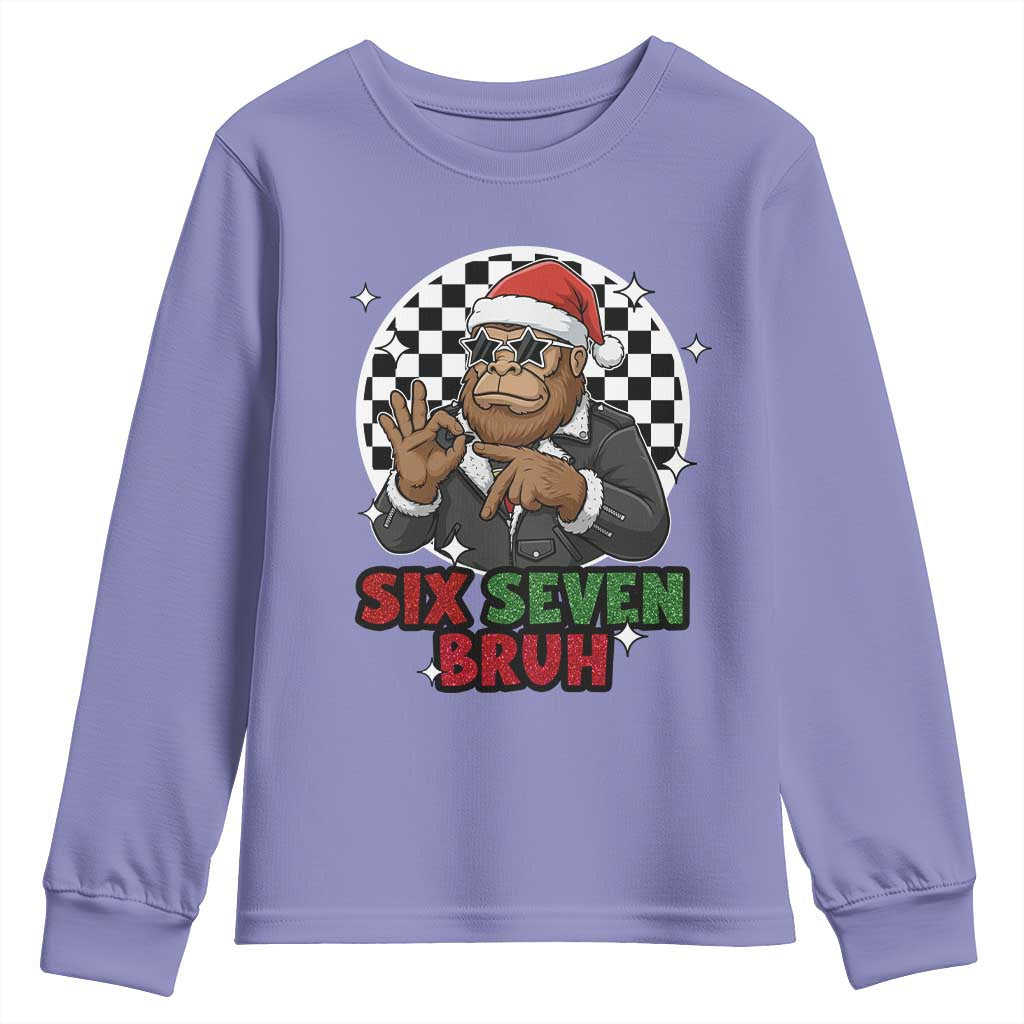 Biker Santa Six Seven Bruh Youth Sweatshirt Christmas Gift For Gen Z TS12 Violet Print Your Wear
