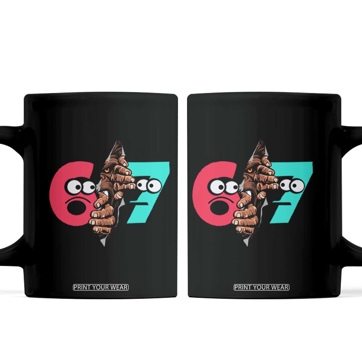Bigfoot Six Seven Meme Coffee Mug 67 Viral Gen Alpha Slang Gift TS12 Black Print Your Wear
