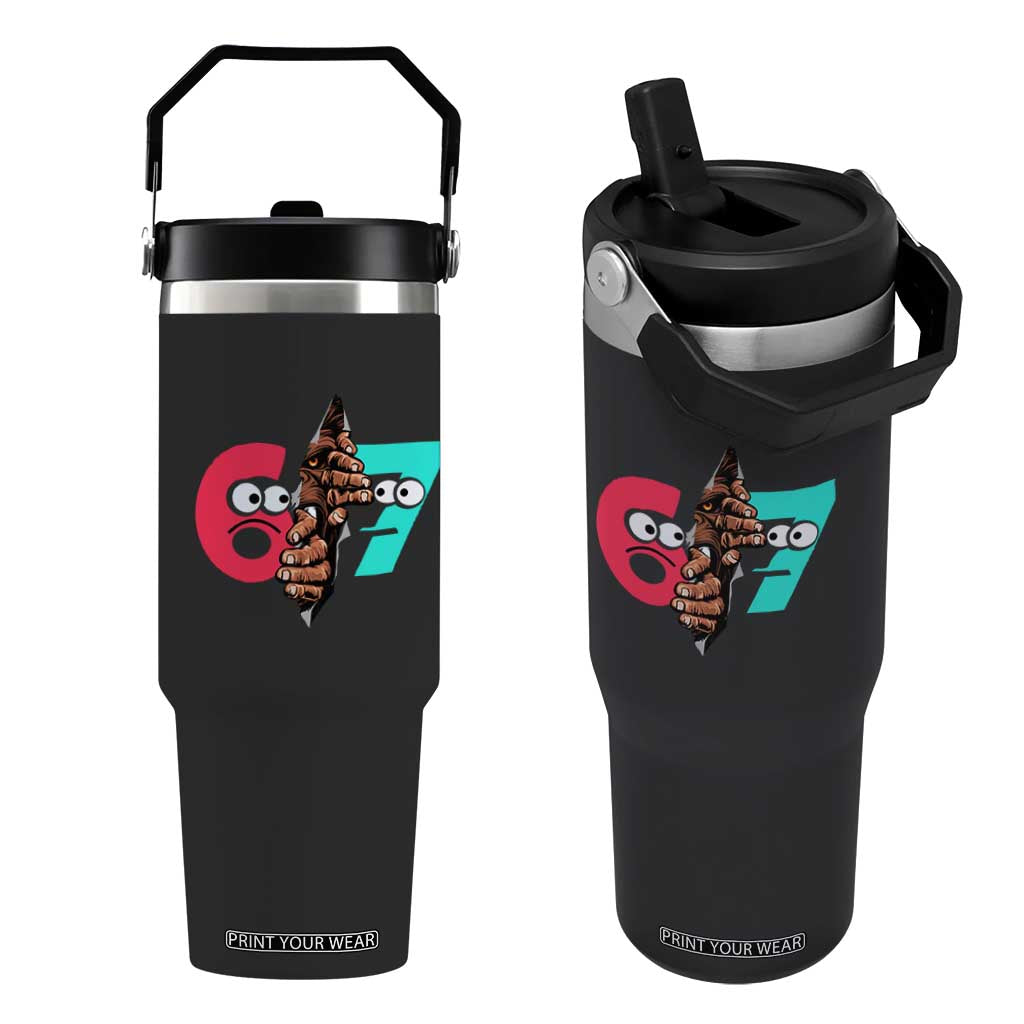 Bigfoot Six Seven Meme Flip Straw Tumbler 67 Viral Gen Alpha Slang Gift TS12 One Size: 30 oz Black Print Your Wear
