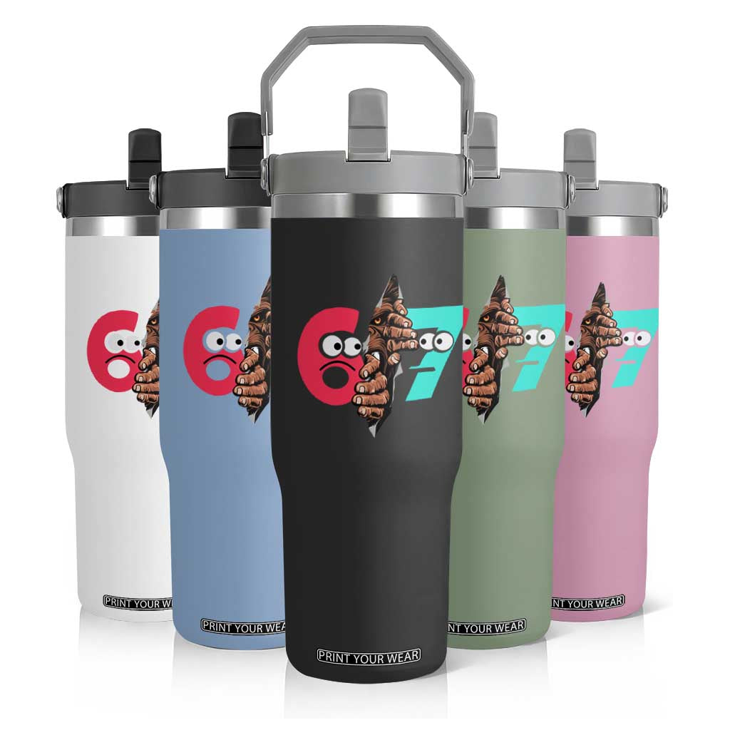 Bigfoot Six Seven Meme Flip Straw Tumbler 67 Viral Gen Alpha Slang Gift TS12 Print Your Wear