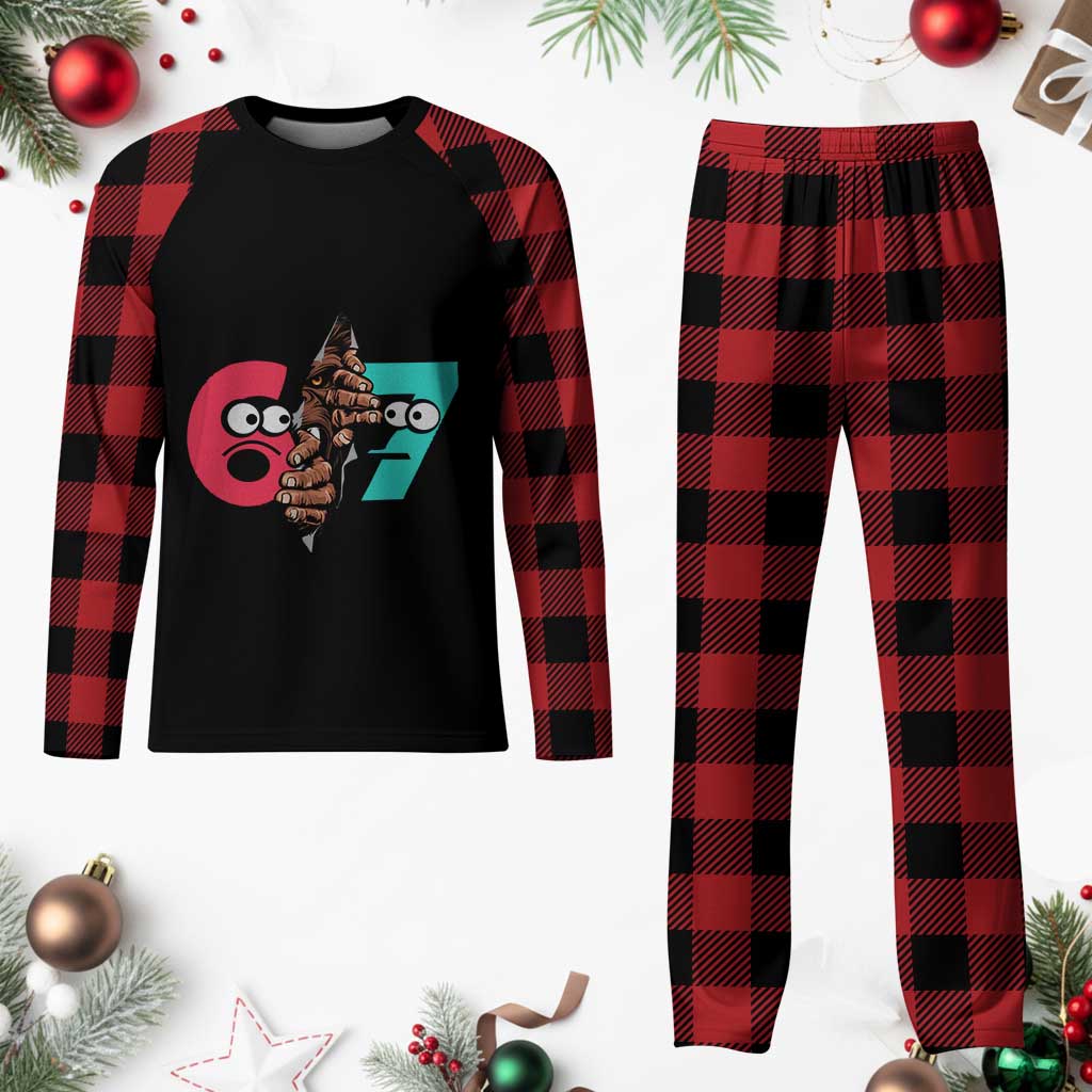 Bigfoot Six Seven Meme Plaid Pajama Set 67 Viral Gen Alpha Slang Gift TS12 Buffalo Plaid Print Your Wear