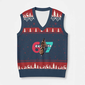 Bigfoot Six Seven Meme V-Neck Knit Sweater Vest 67 Viral Gen Alpha Slang Gift TS12 Navy Red Print Your Wear
