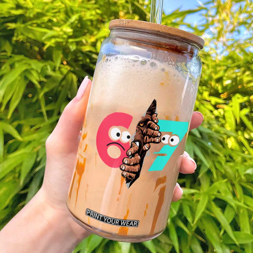 Bigfoot Six Seven Meme Glass Can 67 Viral Gen Alpha Slang Gift TS12 Black Print Your Wear