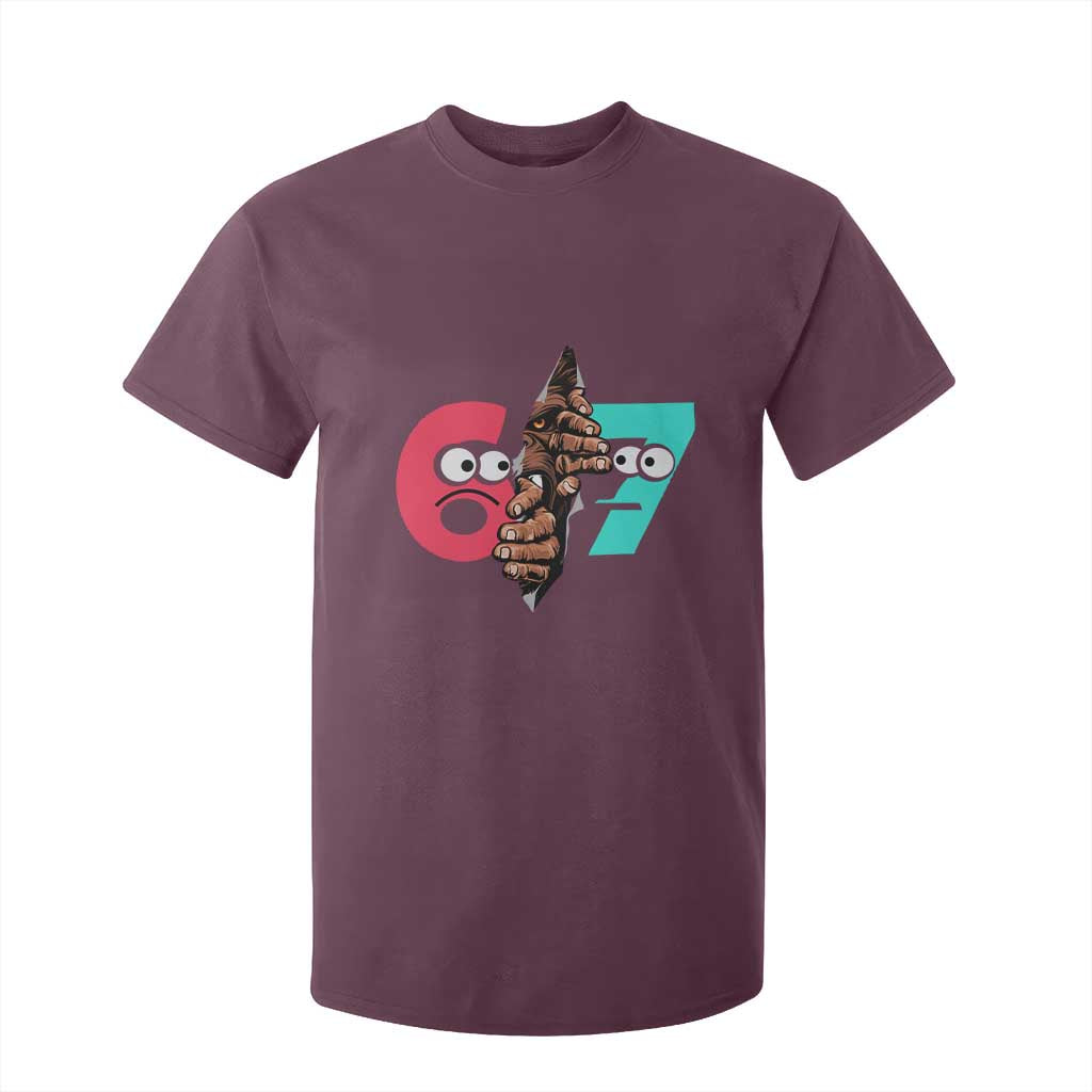 Bigfoot Six Seven Meme T Shirt For Kid 67 Viral Gen Alpha Slang Gift TS12 Maroon Print Your Wear