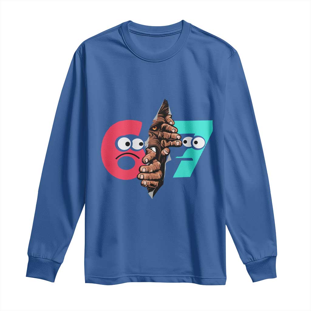 Bigfoot Six Seven Meme Long Sleeve Shirt 67 Viral Gen Alpha Slang Gift TS12 Royal Blue Print Your Wear