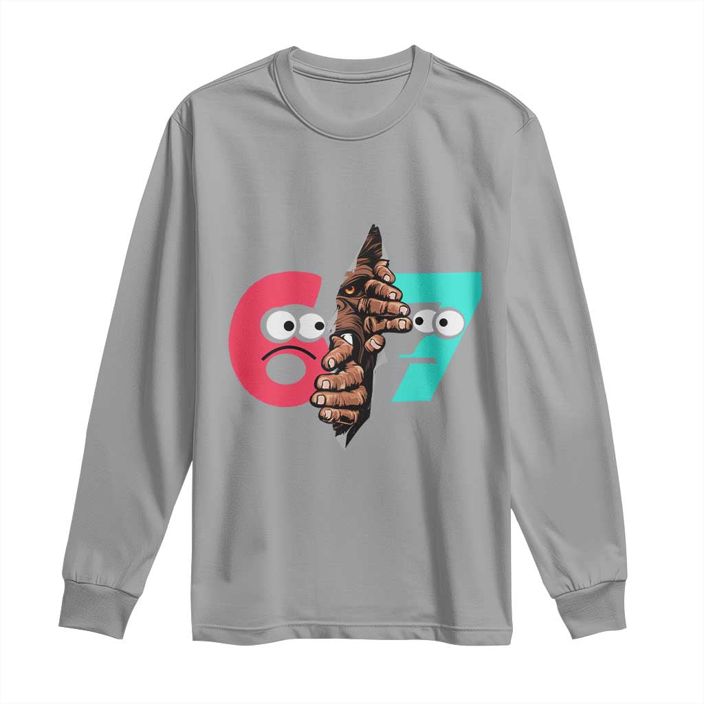 Bigfoot Six Seven Meme Long Sleeve Shirt 67 Viral Gen Alpha Slang Gift TS12 Sport Gray Print Your Wear