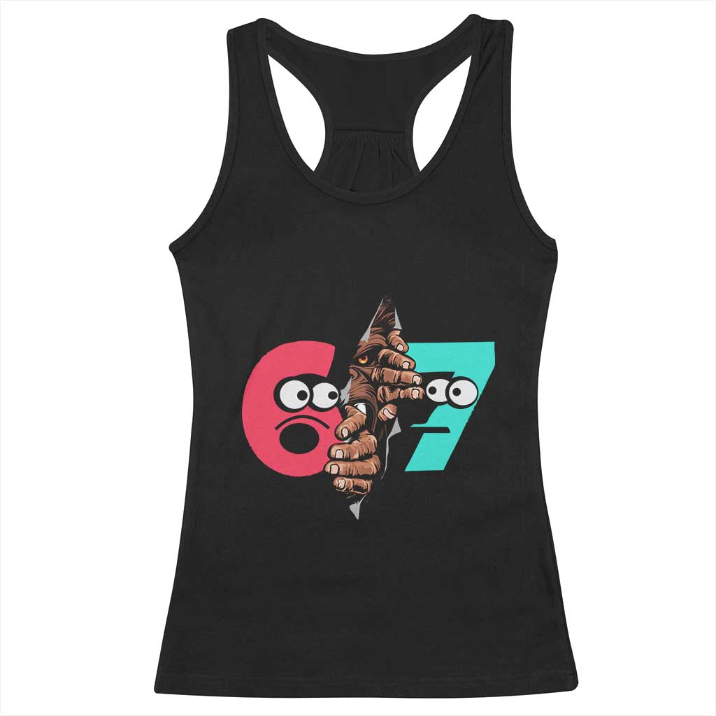 Bigfoot Six Seven Meme Racerback Tank Top 67 Viral Gen Alpha Slang Gift TS12 Black Print Your Wear