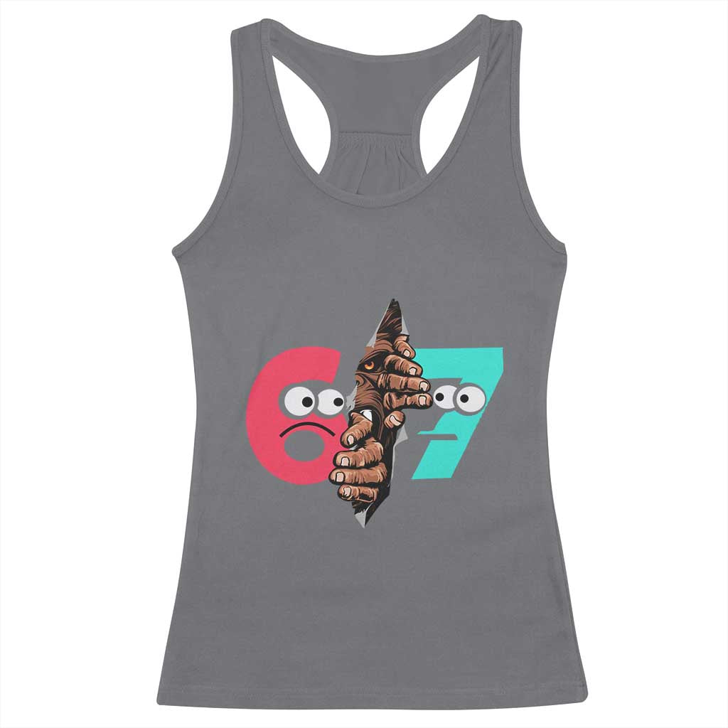 Bigfoot Six Seven Meme Racerback Tank Top 67 Viral Gen Alpha Slang Gift TS12 Charcoal Print Your Wear