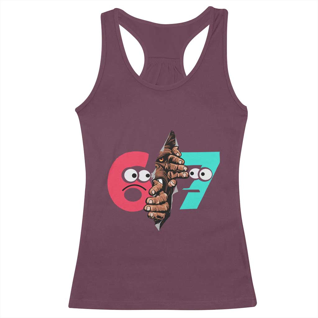 Bigfoot Six Seven Meme Racerback Tank Top 67 Viral Gen Alpha Slang Gift TS12 Maroon Print Your Wear