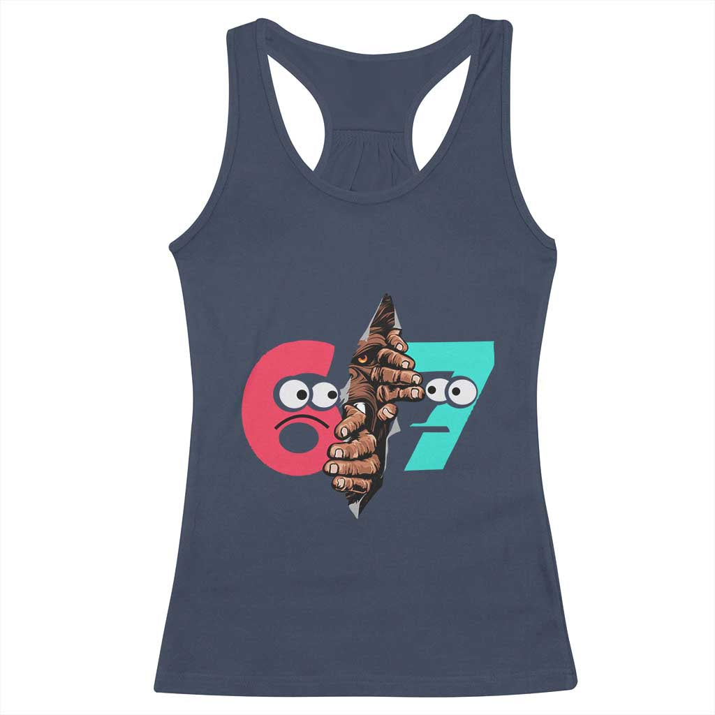 Bigfoot Six Seven Meme Racerback Tank Top 67 Viral Gen Alpha Slang Gift TS12 Navy Print Your Wear