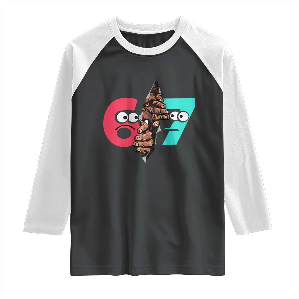 Bigfoot Six Seven Meme Raglan Shirt 67 Viral Gen Alpha Slang Gift TS12 Black White Print Your Wear