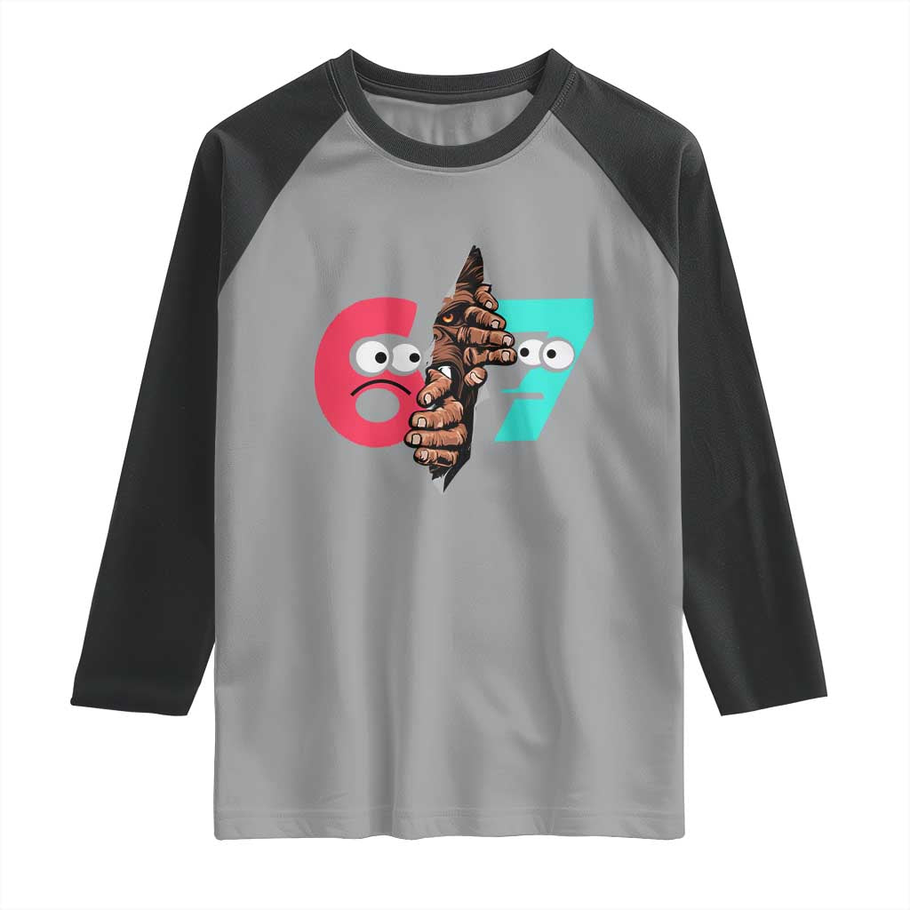 Bigfoot Six Seven Meme Raglan Shirt 67 Viral Gen Alpha Slang Gift TS12 Sport Gray Black Print Your Wear