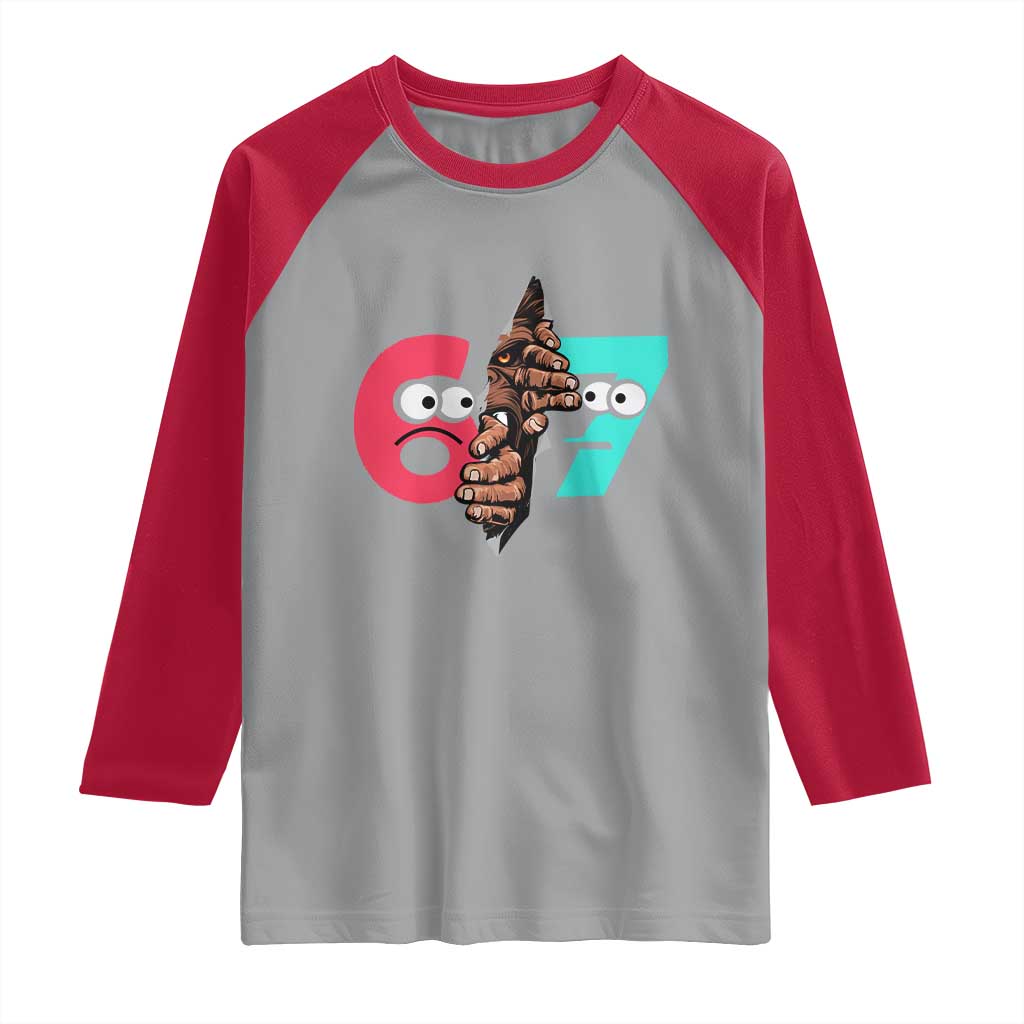 Bigfoot Six Seven Meme Raglan Shirt 67 Viral Gen Alpha Slang Gift TS12 Sport Gray Red Print Your Wear