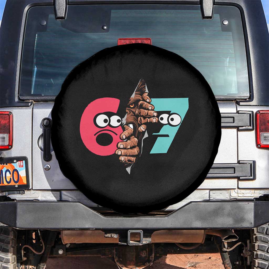 Bigfoot Six Seven Meme Spare Tire Cover 67 Viral Gen Alpha Slang Gift TS12 No hole Black Print Your Wear