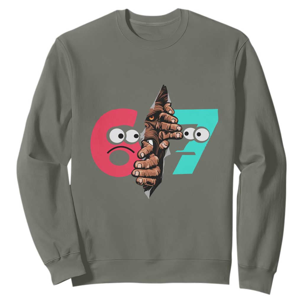 Bigfoot Six Seven Meme Sweatshirt 67 Viral Gen Alpha Slang Gift TS12 Military Green Print Your Wear