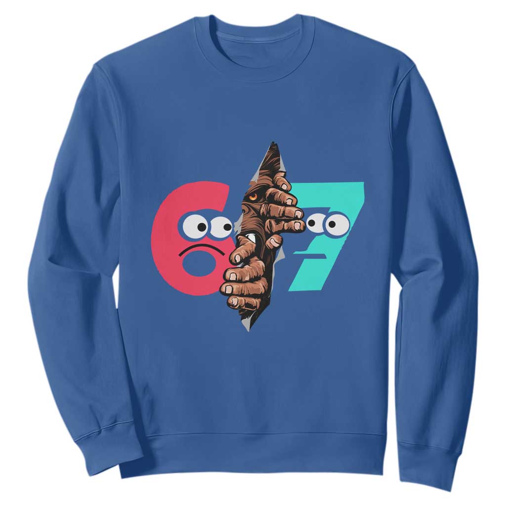 Bigfoot Six Seven Meme Sweatshirt 67 Viral Gen Alpha Slang Gift TS12 Royal Blue Print Your Wear