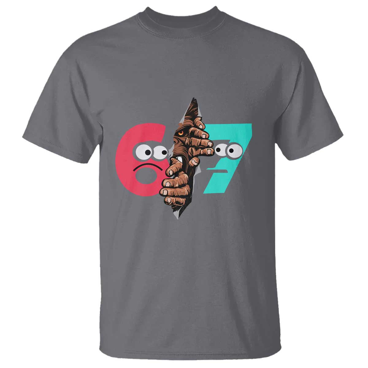 Bigfoot Six Seven Meme T Shirt 67 Viral Gen Alpha Slang Gift TS12 Charcoal Print Your Wear