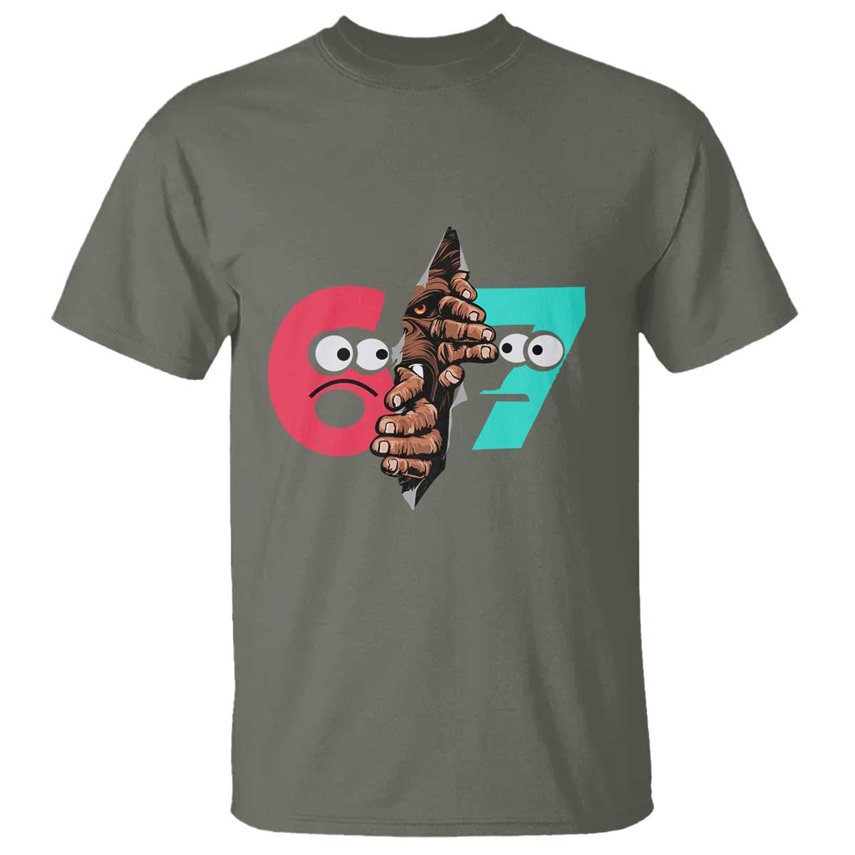 Bigfoot Six Seven Meme T Shirt 67 Viral Gen Alpha Slang Gift TS12 Military Green Print Your Wear