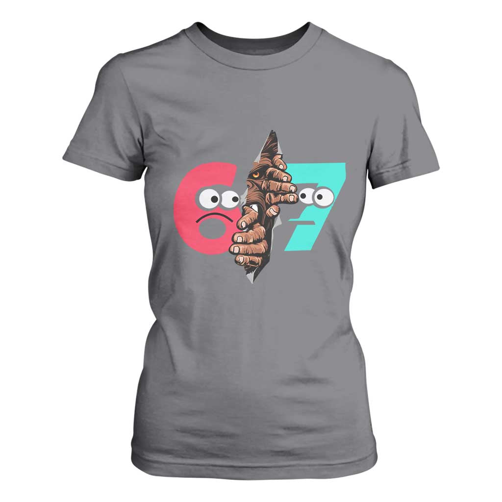 Bigfoot Six Seven Meme T Shirt For Women 67 Viral Gen Alpha Slang Gift TS12 Charcoal Print Your Wear