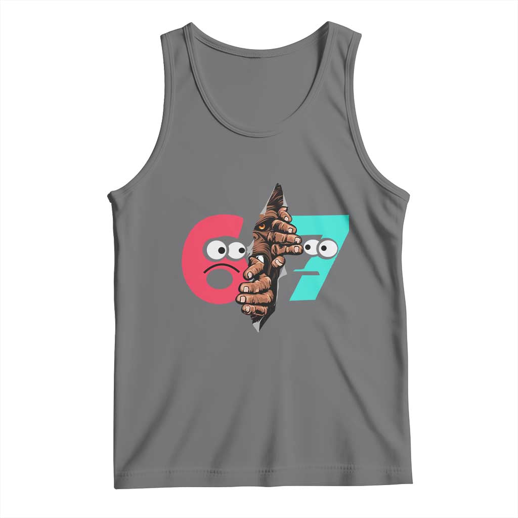 Bigfoot Six Seven Meme Tank Top 67 Viral Gen Alpha Slang Gift TS12 Black Heather Print Your Wear
