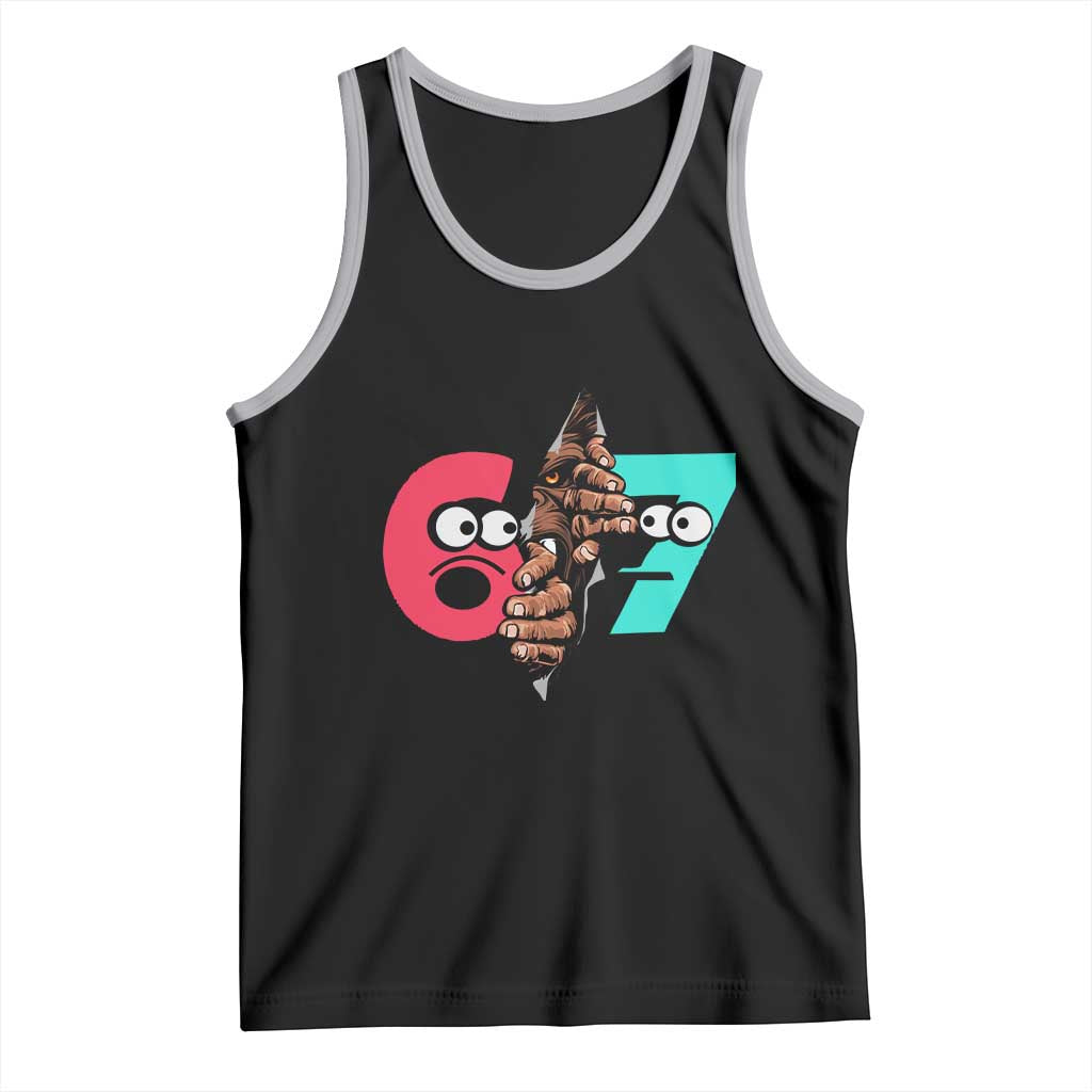 Bigfoot Six Seven Meme Tank Top 67 Viral Gen Alpha Slang Gift TS12 Black Athletic Heather Print Your Wear