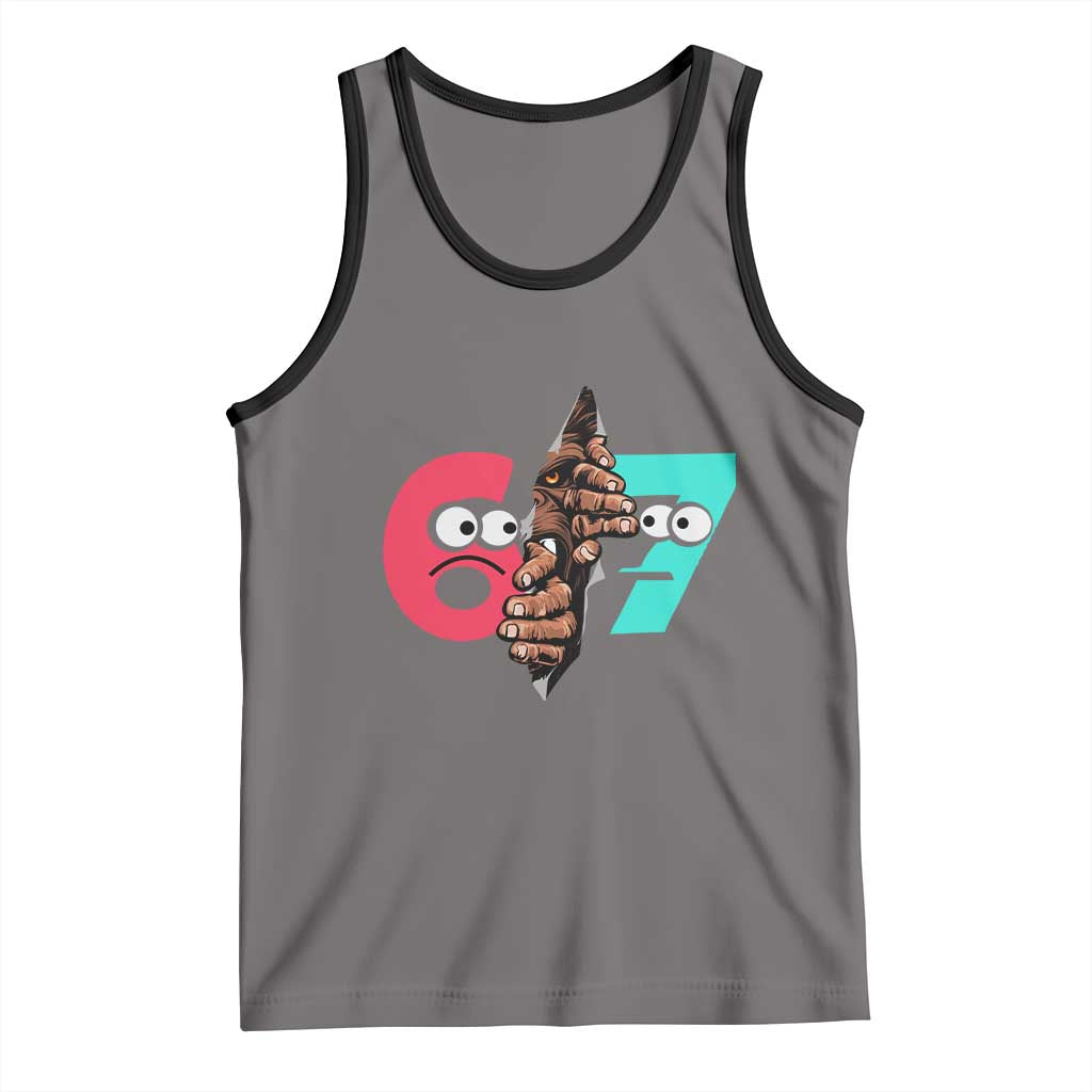 Bigfoot Six Seven Meme Tank Top 67 Viral Gen Alpha Slang Gift TS12 Deep Heather Black Print Your Wear