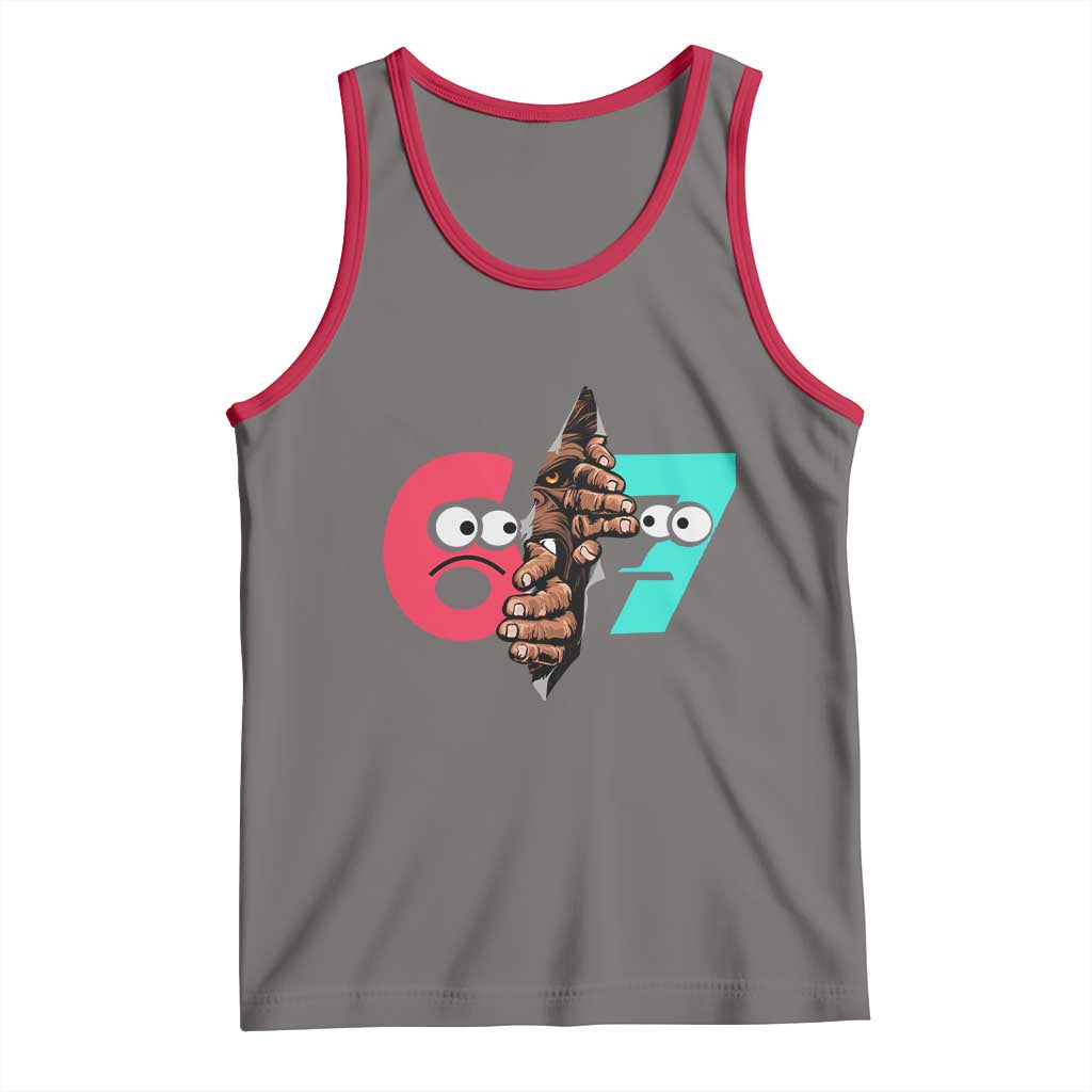 Bigfoot Six Seven Meme Tank Top 67 Viral Gen Alpha Slang Gift TS12 Deep Heather Red Print Your Wear