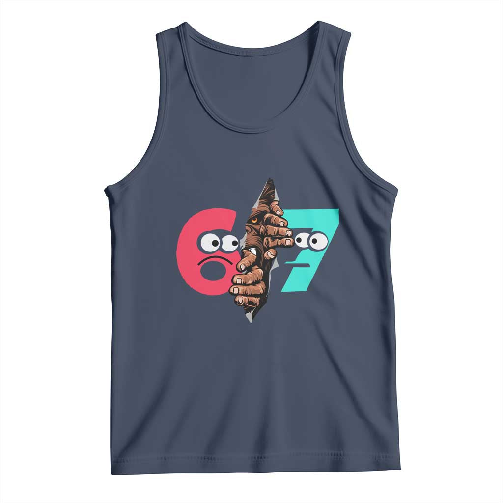 Bigfoot Six Seven Meme Tank Top 67 Viral Gen Alpha Slang Gift TS12 Navy Print Your Wear
