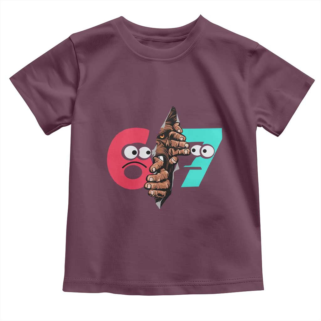 Bigfoot Six Seven Meme Toddler T Shirt 67 Viral Gen Alpha Slang Gift TS12 Maroon Print Your Wear