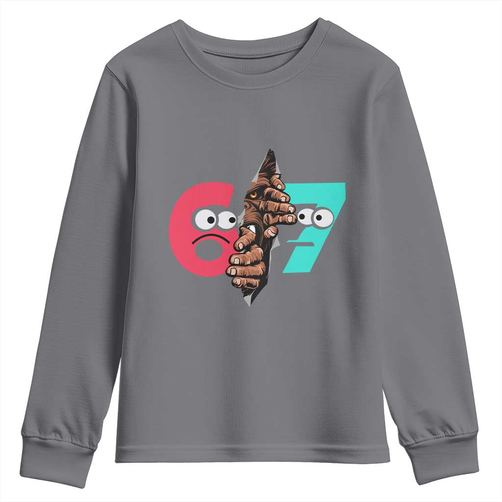 Bigfoot Six Seven Meme Youth Sweatshirt 67 Viral Gen Alpha Slang Gift TS12 Charcoal Print Your Wear
