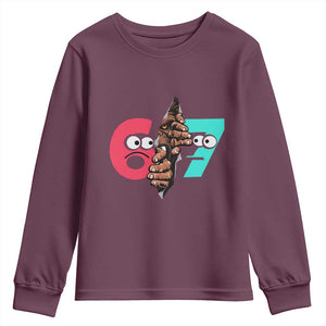 Bigfoot Six Seven Meme Youth Sweatshirt 67 Viral Gen Alpha Slang Gift TS12 Maroon Print Your Wear