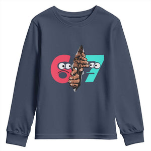 Bigfoot Six Seven Meme Youth Sweatshirt 67 Viral Gen Alpha Slang Gift TS12 Navy Print Your Wear