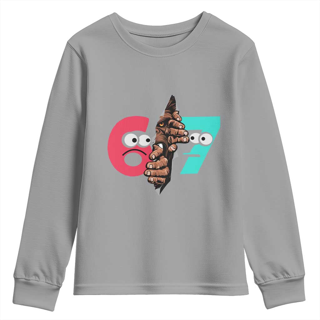 Bigfoot Six Seven Meme Youth Sweatshirt 67 Viral Gen Alpha Slang Gift TS12 Sport Gray Print Your Wear