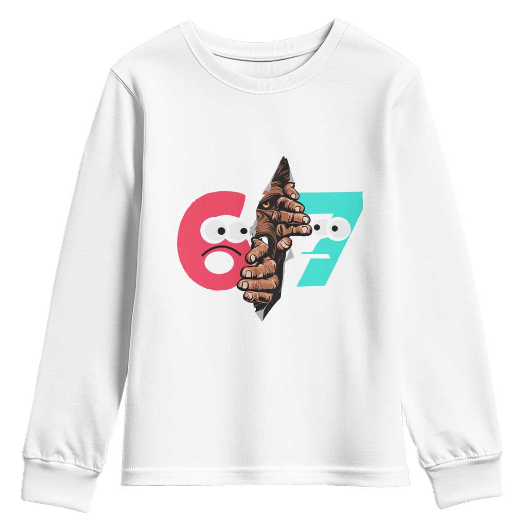 Bigfoot Six Seven Meme Youth Sweatshirt 67 Viral Gen Alpha Slang Gift TS12 White Print Your Wear